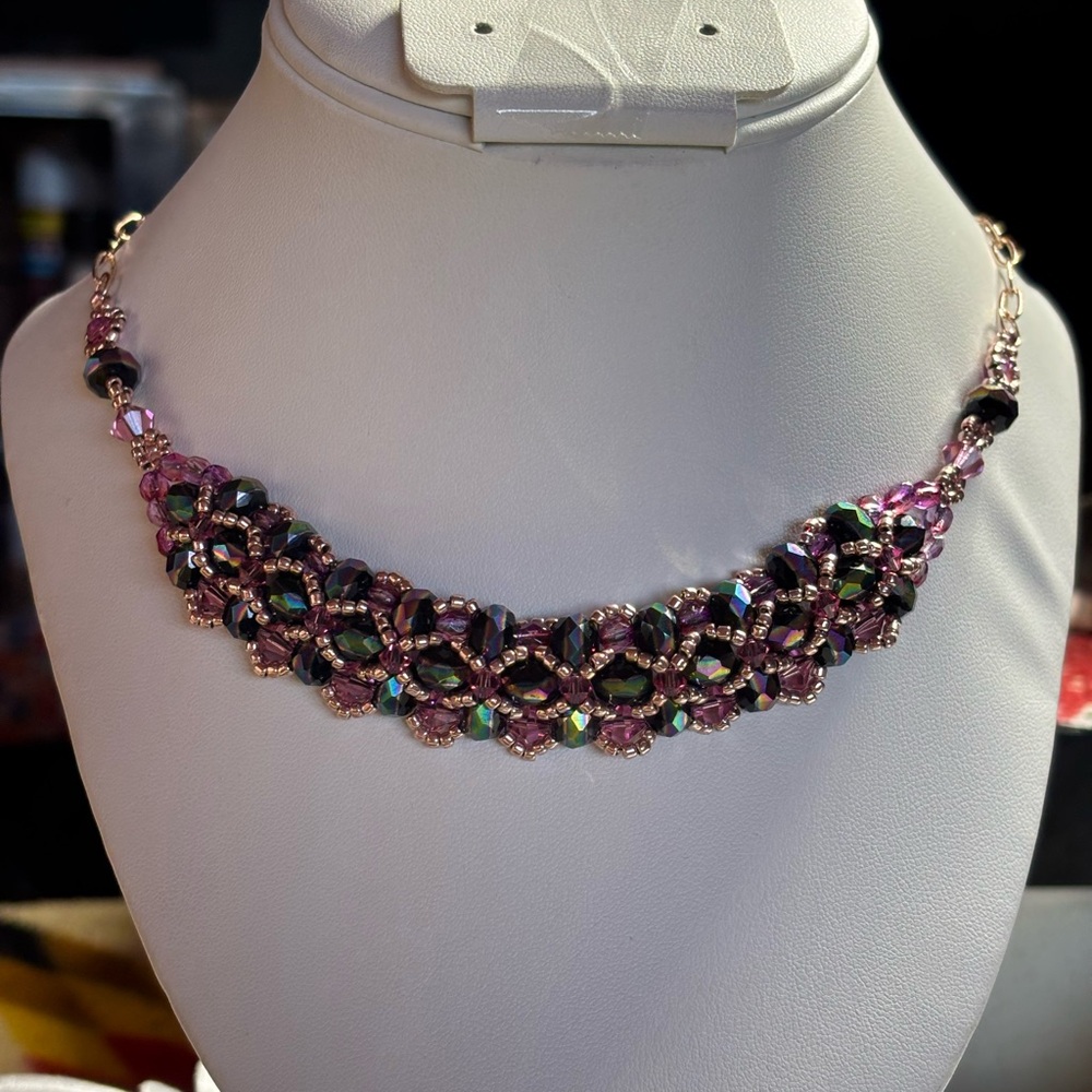 Black Aurora Borealis Collar Necklace 16.5 inches